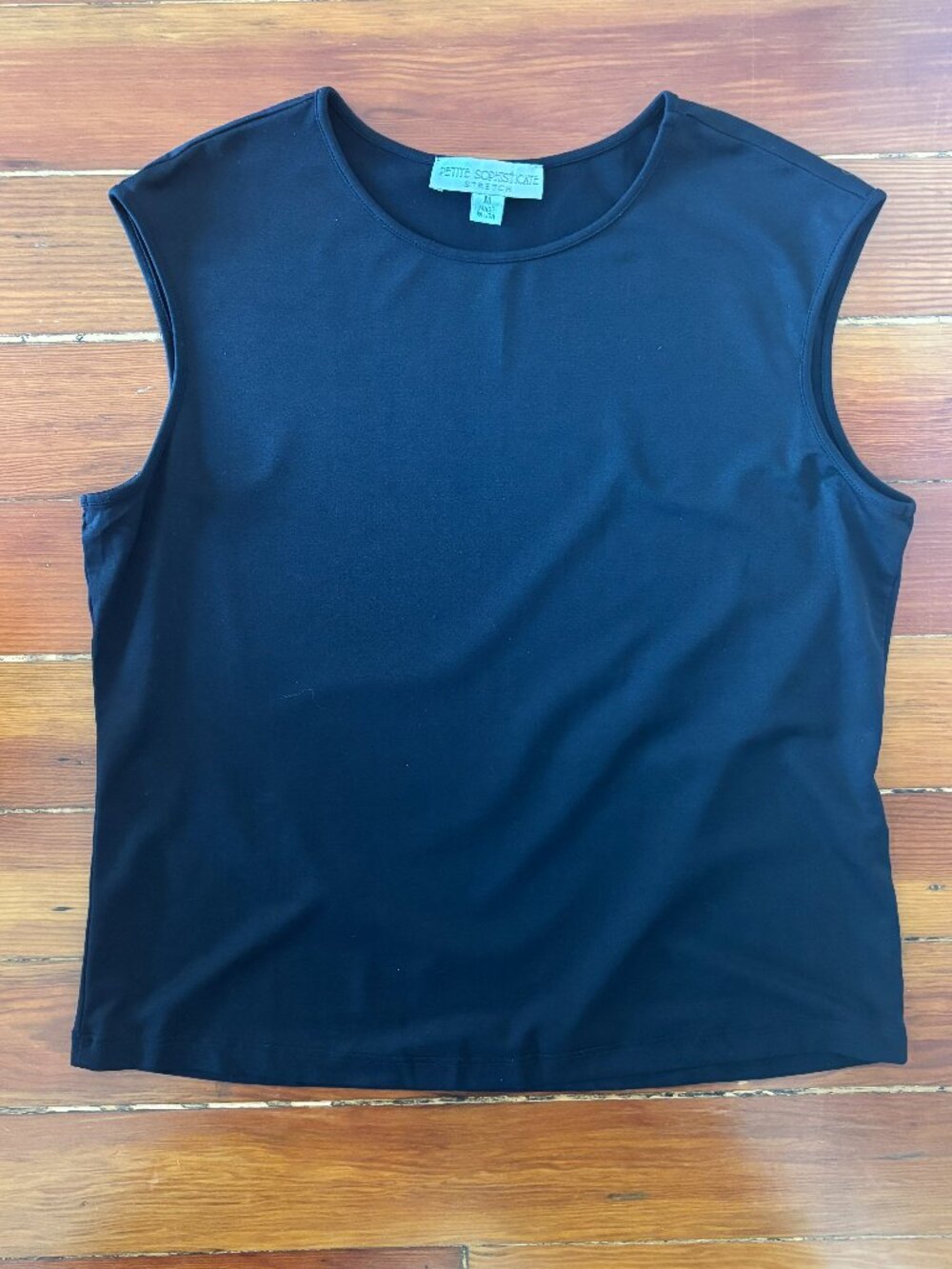 Y2K Vintage Minimalist CBK Sleeveless Black Top Petite Sophisticate Made in USA